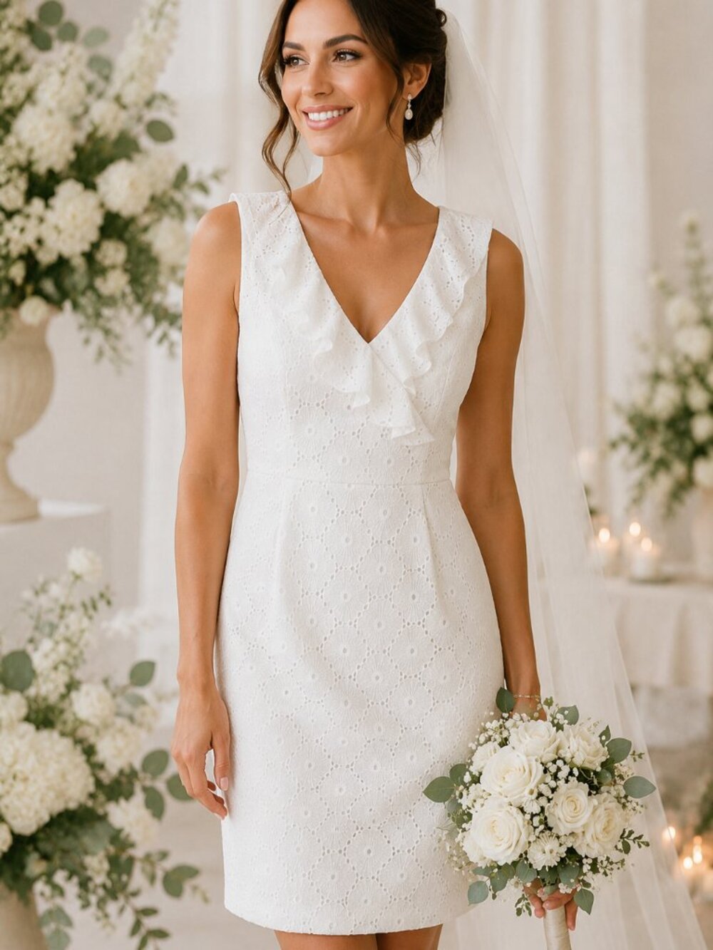 Antonio Melani White Eyelet Cocktail Dress Size 2 Old Money Coquette Aesthetic